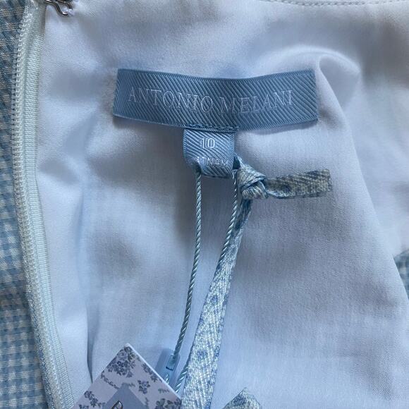 Antonio Melani Gingham Top Sleeveless Peplum Sz 10 White Blue Born on Fifth NWT - Picture 5 of 15